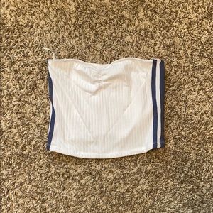 cute white and navy blue crop top/ tube top